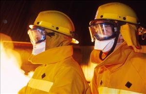Firefighters in masks